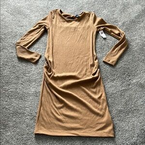 NWT Old Navy Maternity Twist Acacia Dress Ribbed Camel Brown Long Sleeve XS